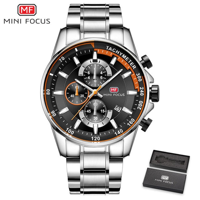 Blue Watch Men Quartz Clock Metal Strap Multi function Calendar Sports Watch