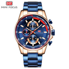 Load image into Gallery viewer, Blue Watch Men Quartz Clock Metal Strap Multi function Calendar Sports Watch