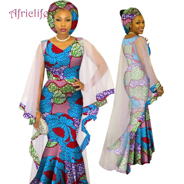 WY4624 Newest African Traditional Ethnic Style Women Clothing Ankara African Print Fashion Dresses March Headwrap