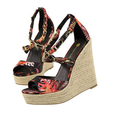 Load image into Gallery viewer, Women Summer 13cm High Heels Wedges Platform Silk Sandals Fetish Luxury Design Pumps Female Satin Strap Heels 2020 Summer Shoes