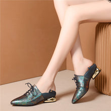 Load image into Gallery viewer, Women Genuine Leather Mixed Color High Heels Party Shoes Office Ladies