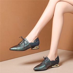 Women Genuine Leather Mixed Color High Heels Party Shoes Office Ladies