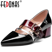 Load image into Gallery viewer, Women Square Heels Slip On Prom Pumps Point Toe Shoes Genuine Leather Classic Shoes