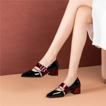 Load image into Gallery viewer, Women Square Heels Slip On Prom Pumps Point Toe Shoes Genuine Leather Classic Shoes