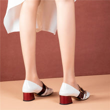 Load image into Gallery viewer, Women Square Heels Slip On Prom Pumps Point Toe Shoes Genuine Leather Classic Shoes