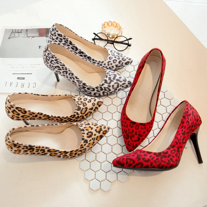 Handmade leopard print high heels pointed toe stilettos extreme thin heel shoe