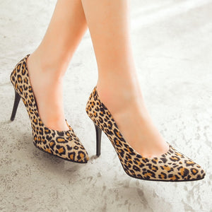 Handmade leopard print high heels pointed toe stilettos extreme thin heel shoe