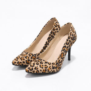 Handmade leopard print high heels pointed toe stilettos extreme thin heel shoe