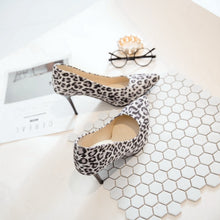 Load image into Gallery viewer, Handmade leopard print high heels pointed toe stilettos extreme thin heel shoe