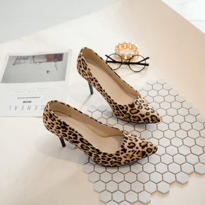 Handmade leopard print high heels pointed toe stilettos extreme thin heel shoe