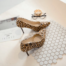 Load image into Gallery viewer, Handmade leopard print high heels pointed toe stilettos extreme thin heel shoe