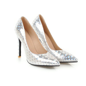 Women Pumps Embossing Pattern Wedding Casual 10.5cm Thin Heel Pointed Toe Shallow Shoes