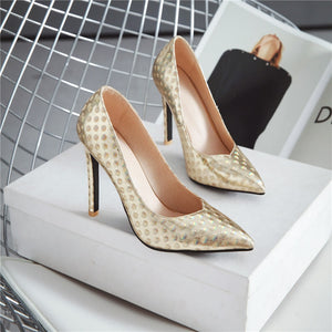 Women Pumps Embossing Pattern Wedding Casual 10.5cm Thin Heel Pointed Toe Shallow Shoes