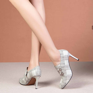 Women High Heels Wedding Pumps Spring Summer Round Toe Shoes Elegant Genuine Leather Brand Shoes Woman