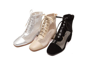 Women Pumps Spring Summer Lace Up Back Zipper Round Toe Leather Party Shoes Nigh Club Shoes Woman