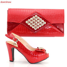 Load image into Gallery viewer, Women Red Matching Shoes and Bag Set African Shoes And Bag To Match