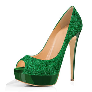 Platform Pumps for Women Sequin High Heels Slip On Dress Party