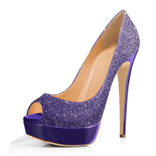 Load image into Gallery viewer, Platform Pumps for Women Sequin High Heels Slip On Dress Party