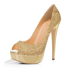 Load image into Gallery viewer, Platform Pumps for Women Sequin High Heels Slip On Dress Party