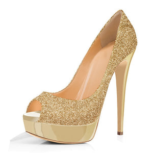 Platform Pumps for Women Sequin High Heels Slip On Dress Party