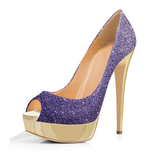 Load image into Gallery viewer, Platform Pumps for Women Sequin High Heels Slip On Dress Party