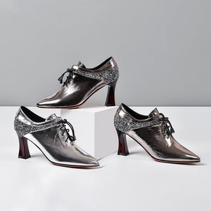 Women Spring Autumn Cross Tied Genuine Leather Basic Office Party Shoes Woman