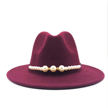 Load image into Gallery viewer, Wide Brim Autumn Female Fashion pearl Top hat wool Jazz Cap Winter Fedora Hat For men Wool Hat Fashion Chapeau Femme pink Hats