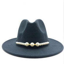 Load image into Gallery viewer, Wide Brim Autumn Female Fashion pearl Top hat wool Jazz Cap Winter Fedora Hat For men Wool Hat Fashion Chapeau Femme pink Hats