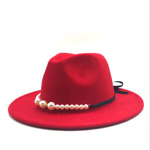 Load image into Gallery viewer, Wide Brim Autumn Female Fashion pearl Top hat wool Jazz Cap Winter Fedora Hat For men Wool Hat Fashion Chapeau Femme pink Hats