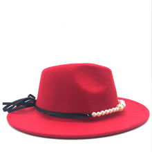 Load image into Gallery viewer, Wide Brim Autumn Female Fashion pearl Top hat wool Jazz Cap Winter Fedora Hat For men Wool Hat Fashion Chapeau Femme pink Hats