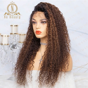 180 Density Blonde Highlight Wig HD Transparent Lace Wig Peruvian Curly Ombre Colored 13x6 Lace Front Human Hair Wigs Na beauty