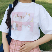 Load image into Gallery viewer, Ladies cartoon Short Sleeve cat Tee casual short tops