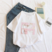 Load image into Gallery viewer, Ladies cartoon Short Sleeve cat Tee casual short tops
