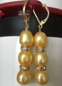 Pair of 11-13mm South Sea Gold Pearl Dangle Earring 14/20 gold hook
