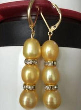 Load image into Gallery viewer, Pair of 11-13mm South Sea Gold Pearl Dangle Earring 14/20 gold hook