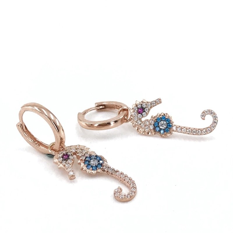 Women Top Quality Custom Design Sea Horse Silver Earrings