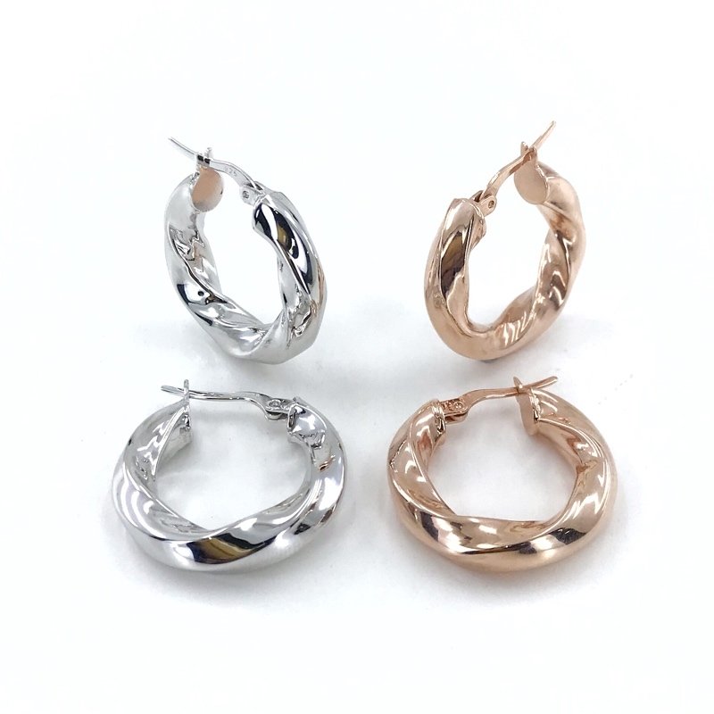 Thick Auger Italian Hollow Light Weight Showy Silver Ring Earrings