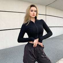 Load image into Gallery viewer, Women Turtleneck Middle Zipper Knitted Ribbed Elastic White Girl Long Sleeve Stretch Crop Tops