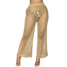 Load image into Gallery viewer, Flare Pants Solid Knitted Hollow Out Fishnet Wide Leg High Waist Lace Up Sashes Beach Wear