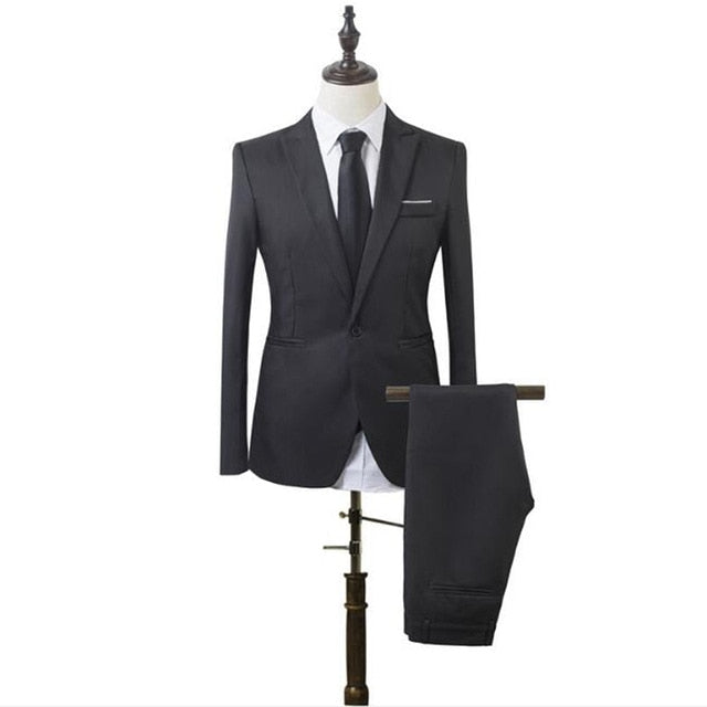 Bridalaf fair Black Formal Men Suit Slim Fit Mens Suits Bespoke Groom Tuxedo Blazer for Wedding Prom Jacket Pants 2Pcs