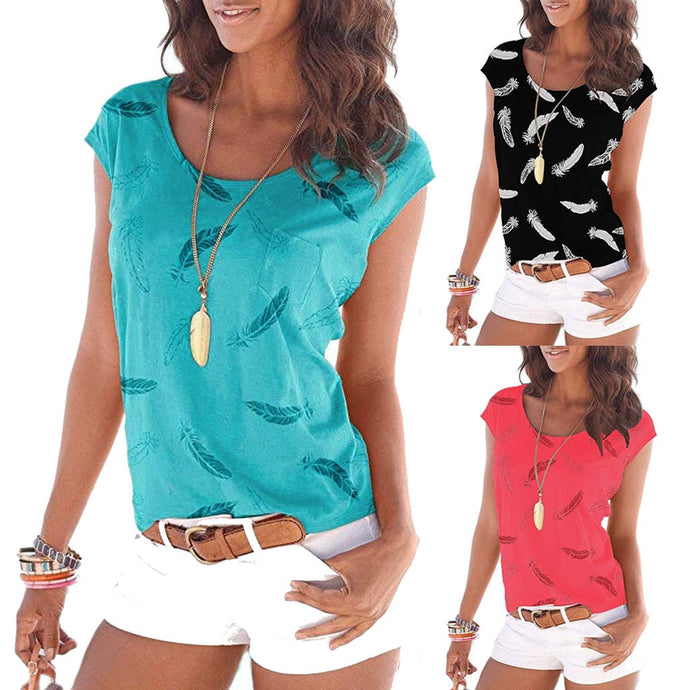 Women Summer Printing Short Sleeve Vest Tunic T-shirt Tops