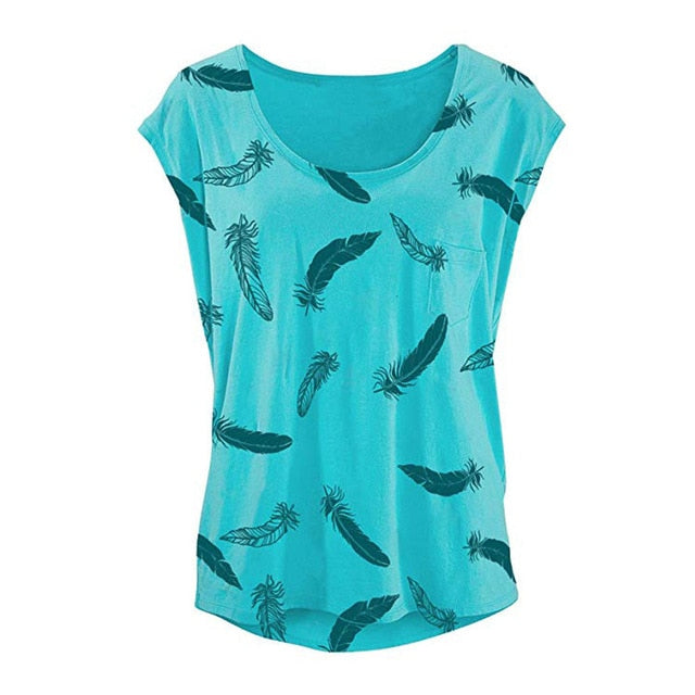 Women Summer Printing Short Sleeve Vest Tunic T-shirt Tops