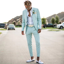 Load image into Gallery viewer, Summer Beach Mint Green Men Suits Two Pieces Lapel Groomsmen Suits Solid Color Men Wedding Prom Suits Jacket+Pant Hot Sale