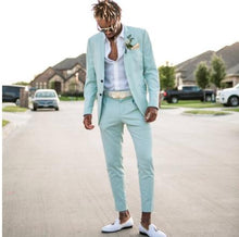 Load image into Gallery viewer, Summer Beach Mint Green Men Suits Two Pieces Lapel Groomsmen Suits Solid Color Men Wedding Prom Suits Jacket+Pant Hot Sale