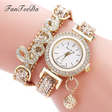 Load image into Gallery viewer, Women Bracelet Watches Ladies Love Leather Strap Rhinestone Quartz Wrist Watch Luxury Fashion Quartz Watch