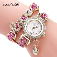 Load image into Gallery viewer, Women Bracelet Watches Ladies Love Leather Strap Rhinestone Quartz Wrist Watch Luxury Fashion Quartz Watch