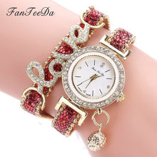 Load image into Gallery viewer, Women Bracelet Watches Ladies Love Leather Strap Rhinestone Quartz Wrist Watch Luxury Fashion Quartz Watch