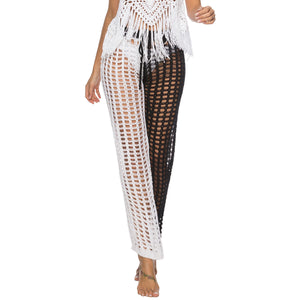 Knitted Hollow Out Pants See Through Crochet Straight Pant Hollow Out Fishnet Wide Leg Pants