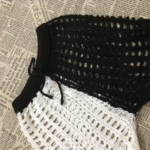 Knitted Hollow Out Pants See Through Crochet Straight Pant Hollow Out Fishnet Wide Leg Pants