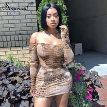 Load image into Gallery viewer, Simenual Sexy Hot Snake Print Matching Set Women Off Shoulder Fashion 2019 Two Piece Outfits Long Sleeve Bodysuit And Skirt Sets